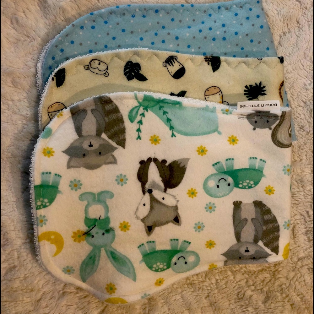 Set of 3 baby boy burp cloths.